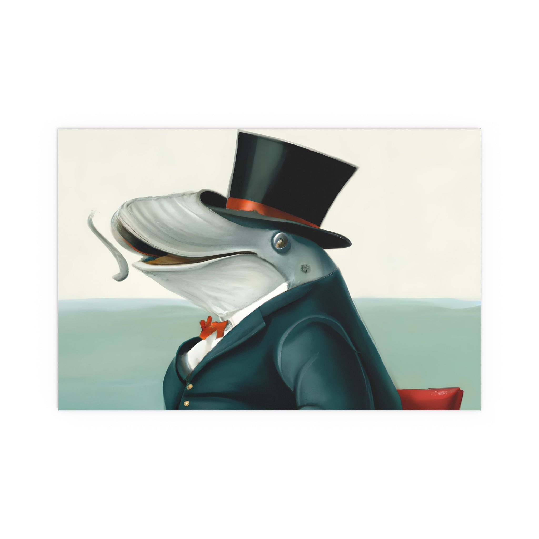 Whale in Top Hat Poster - Surreal Animal Art Print for Bathroom or Office - Funny Dapper Whale Wall Art, Gift for Men, Coastal Decor