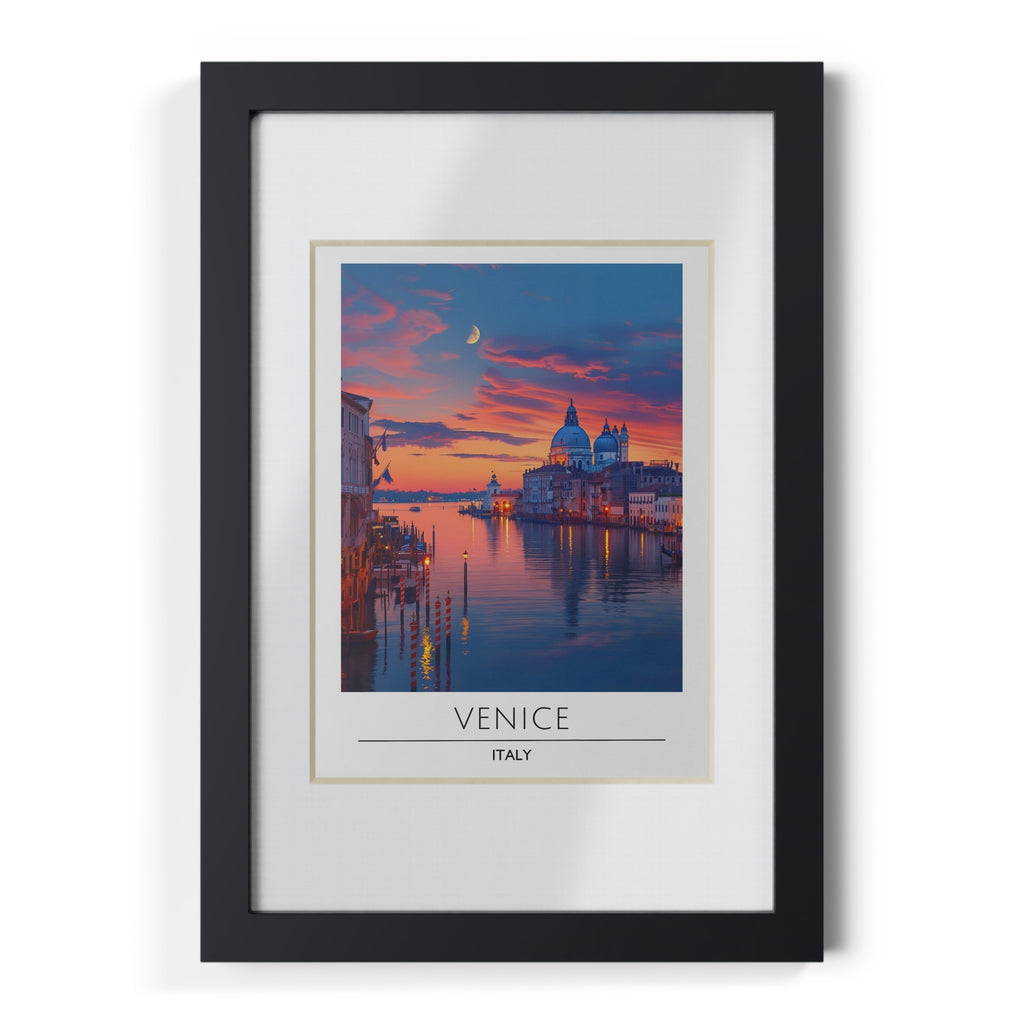 Venice Italy Framed Travel Poster - Grand Canal Wall Art Print, Sunset Cityscape Decor, Romantic European Architecture