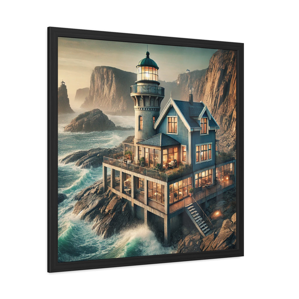 Coastal Lighthouse Framed Art Print, Nautical Wall Decor, Beach House Wall Art, Ocean View Poster, Seaside Home Decoration