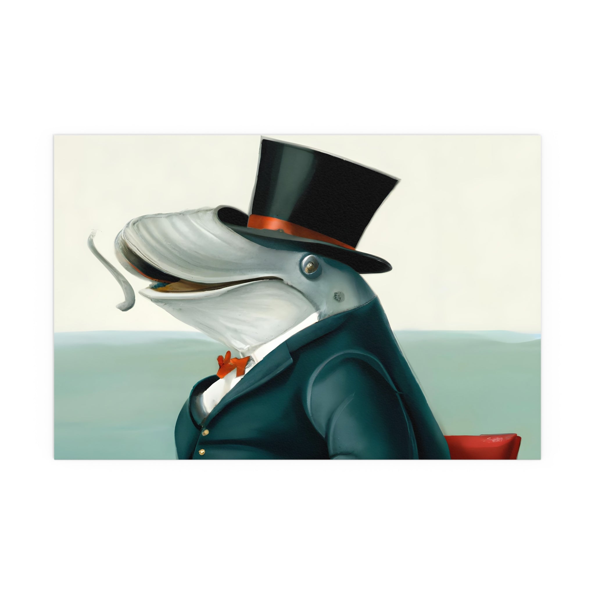 Whale in Top Hat Poster - Surreal Animal Art Print for Bathroom or Office - Funny Dapper Whale Wall Art, Gift for Men, Coastal Decor