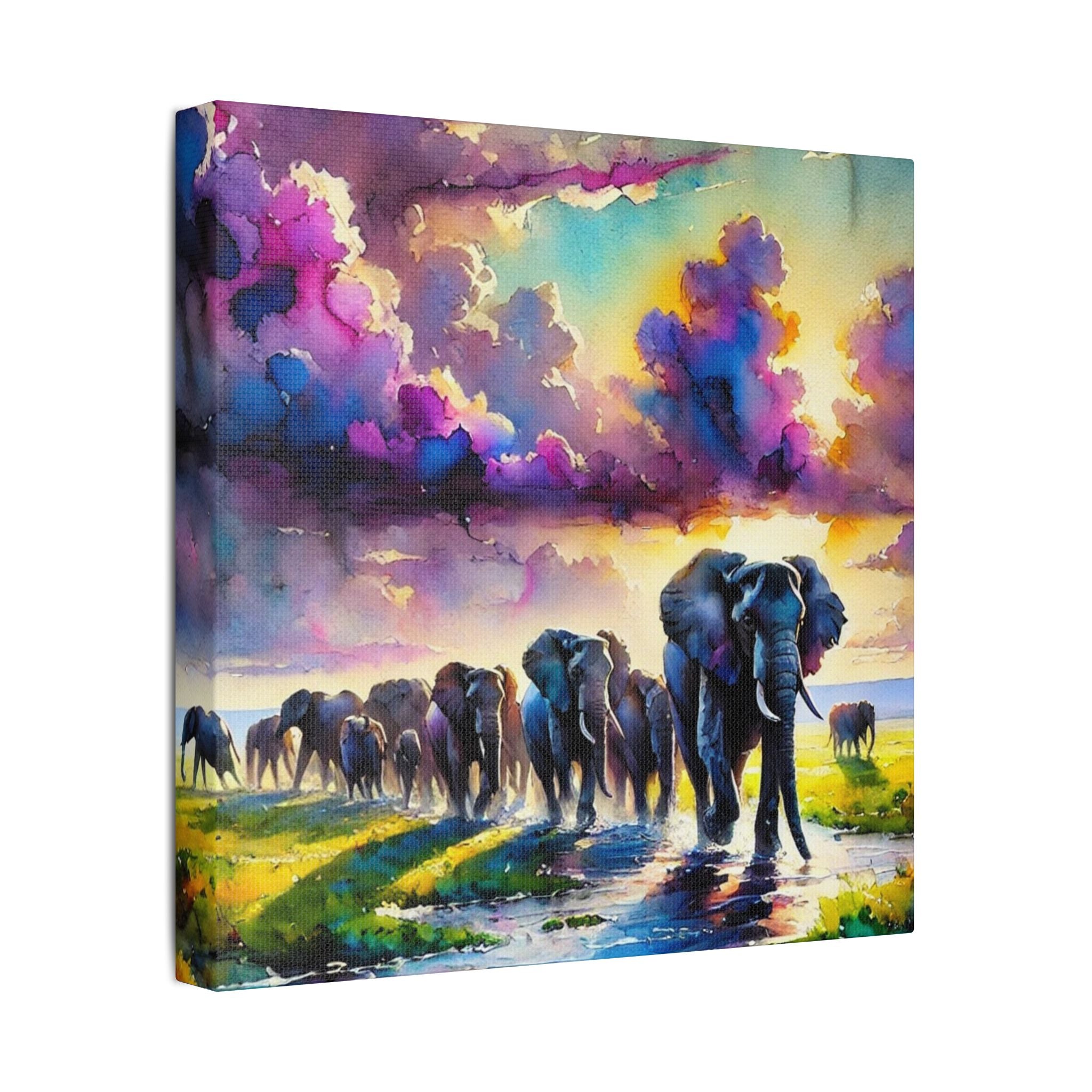 Colorful Elephant Wall Decor, Satin Canvas Art, Vibrant Animal Print, Stretched Canvas Painting, Nursery Room Decor, Home Wall Art, Kids