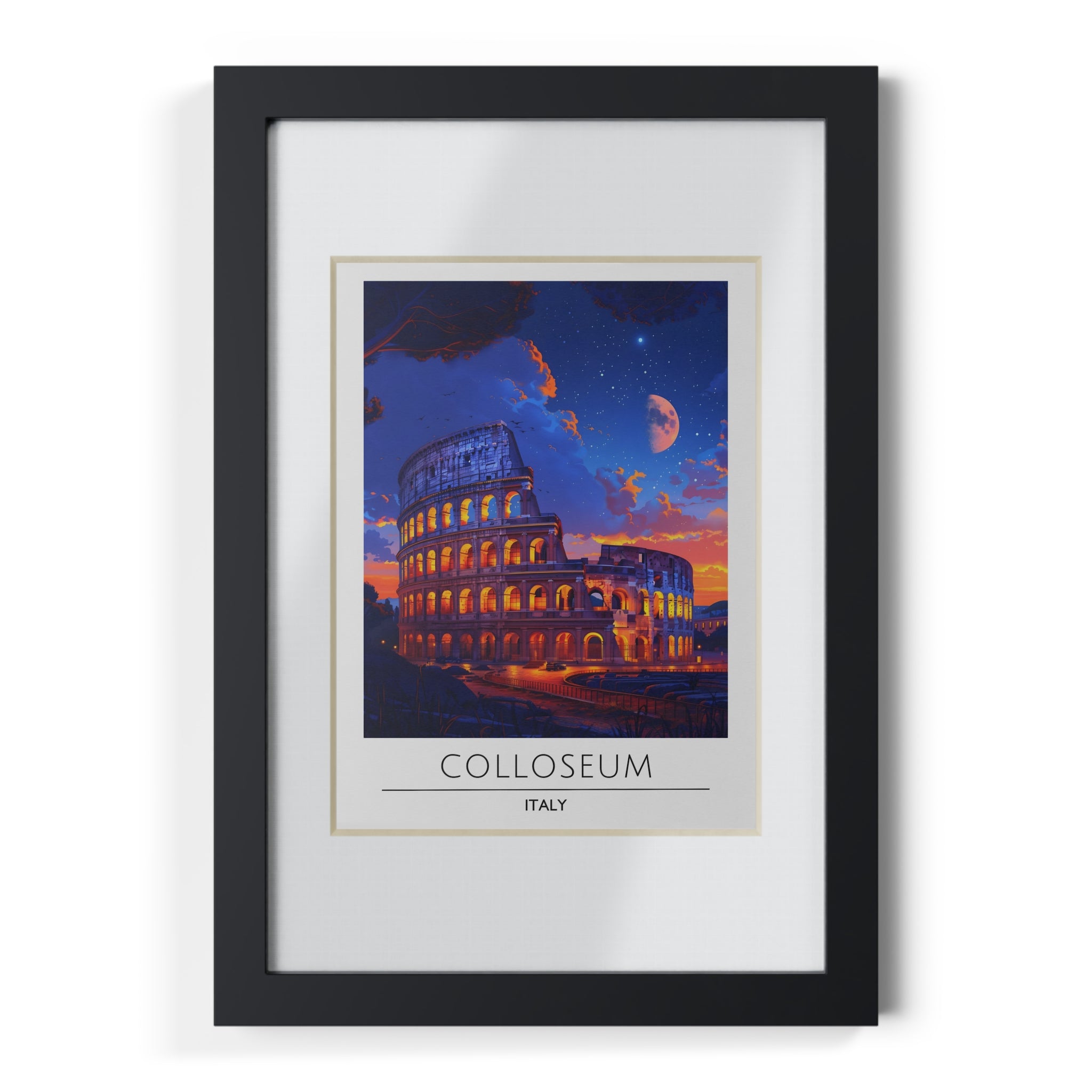 Colosseum Italy Framed Travel Poster - Rome Wall Art Print, Vintage Architecture Decor, Roman Landmark Illustration