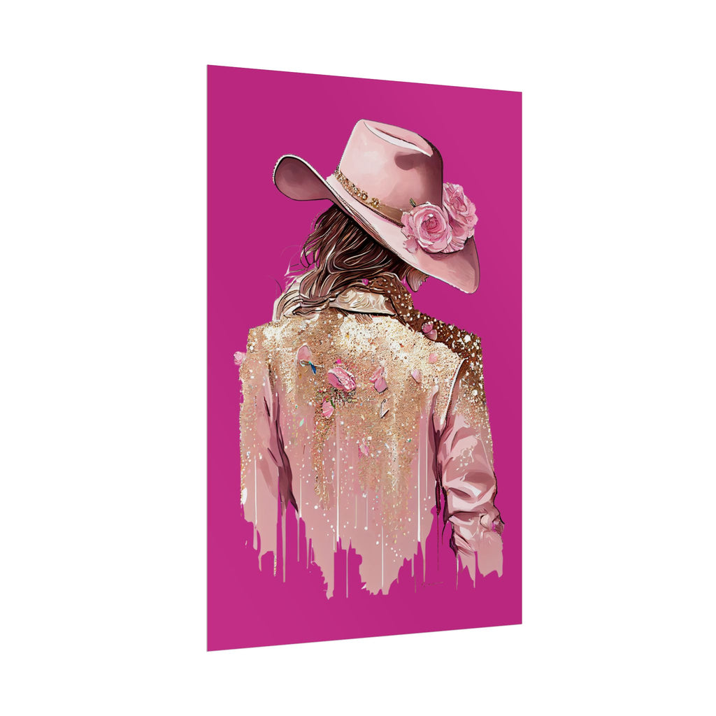 Western Glam Pink Hat Poster - Bold Feminine Wall Art for Bedroom or Dorm, Cowboycore Home Decor, Rose Jacket Pop Art Print