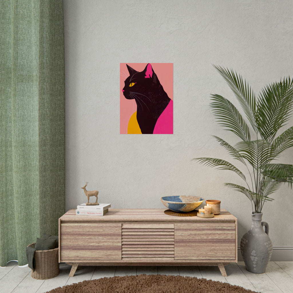 Chic Cat Art Poster, Black Cat Wall Decor, Black Cat Wall Art Poster - Bold Feline Decor for Cat Lovers, Dorm Rooms, Modern Gallery Walls