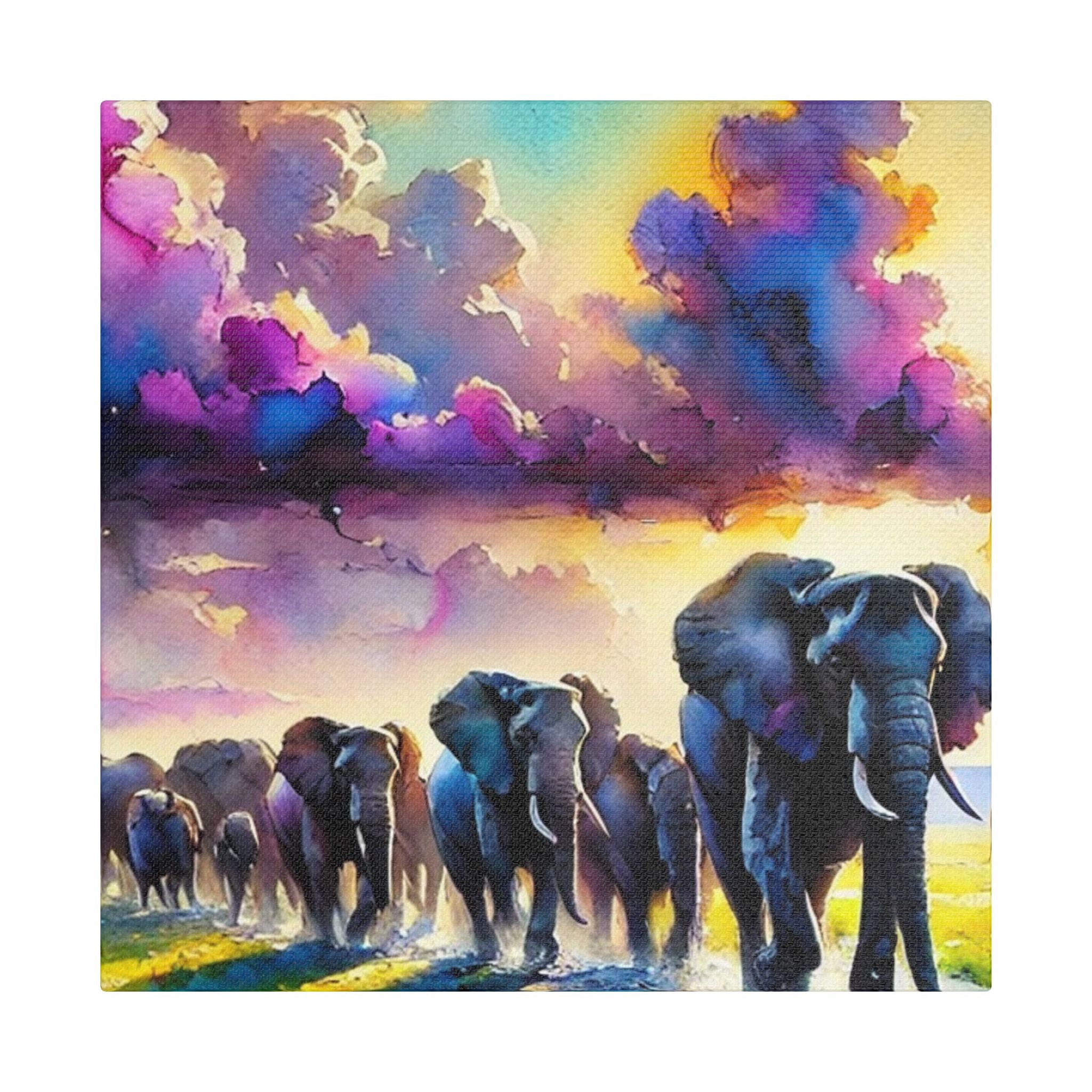 Colorful Elephant Wall Decor, Satin Canvas Art, Vibrant Animal Print, Stretched Canvas Painting, Nursery Room Decor, Home Wall Art, Kids