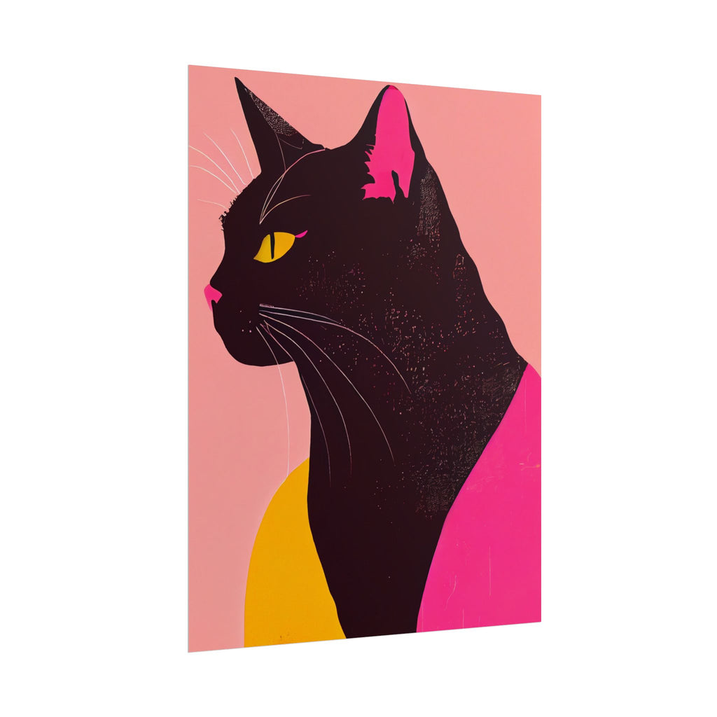 Chic Cat Art Poster, Black Cat Wall Decor, Black Cat Wall Art Poster - Bold Feline Decor for Cat Lovers, Dorm Rooms, Modern Gallery Walls