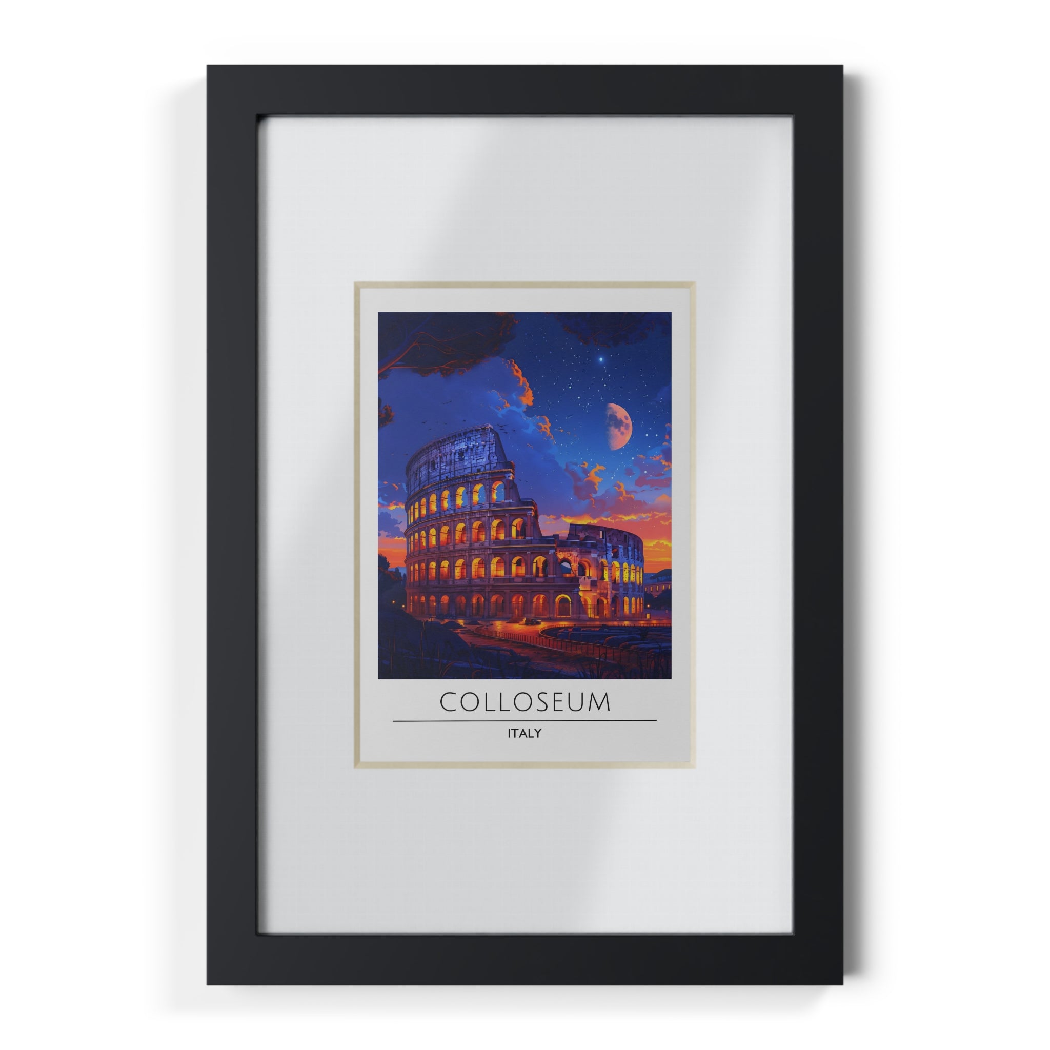 Colosseum Italy Framed Travel Poster - Rome Wall Art Print, Vintage Architecture Decor, Roman Landmark Illustration