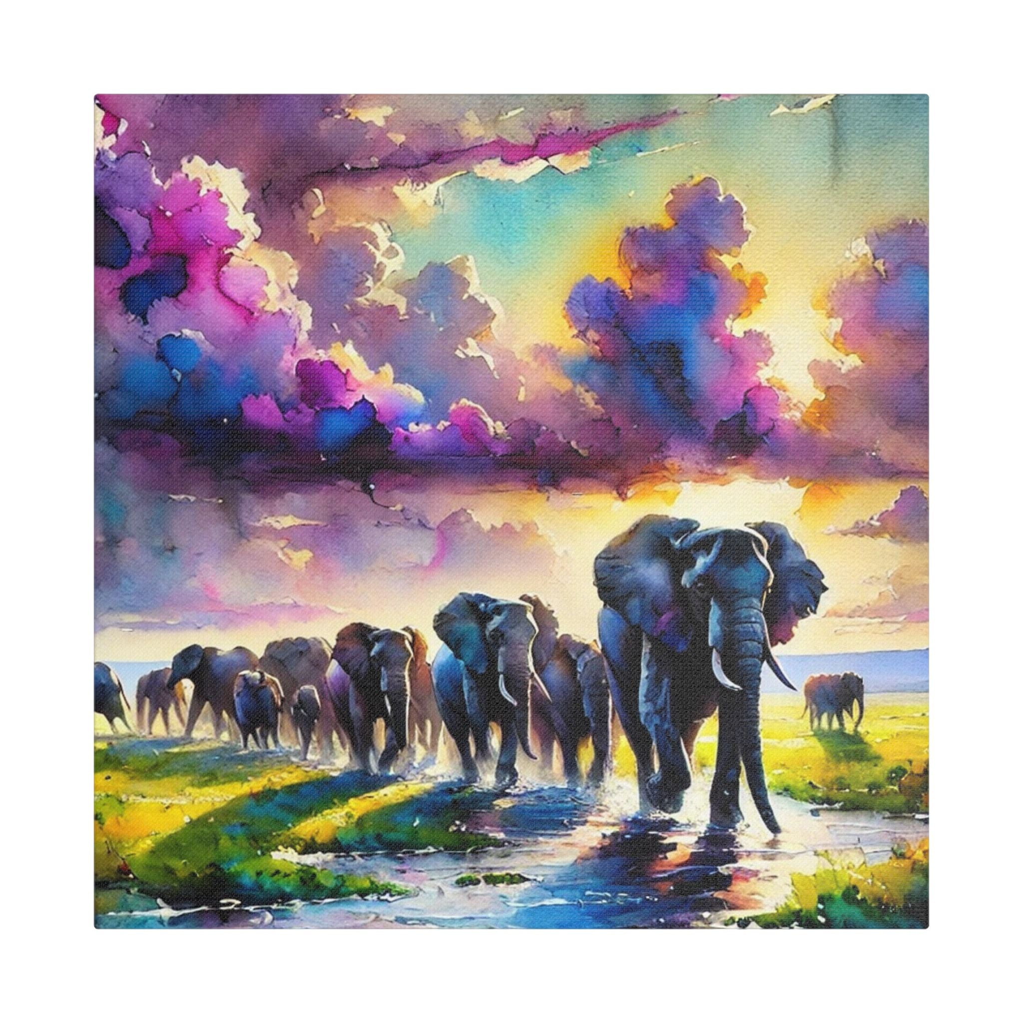 Colorful Elephant Wall Decor, Satin Canvas Art, Vibrant Animal Print, Stretched Canvas Painting, Nursery Room Decor, Home Wall Art, Kids