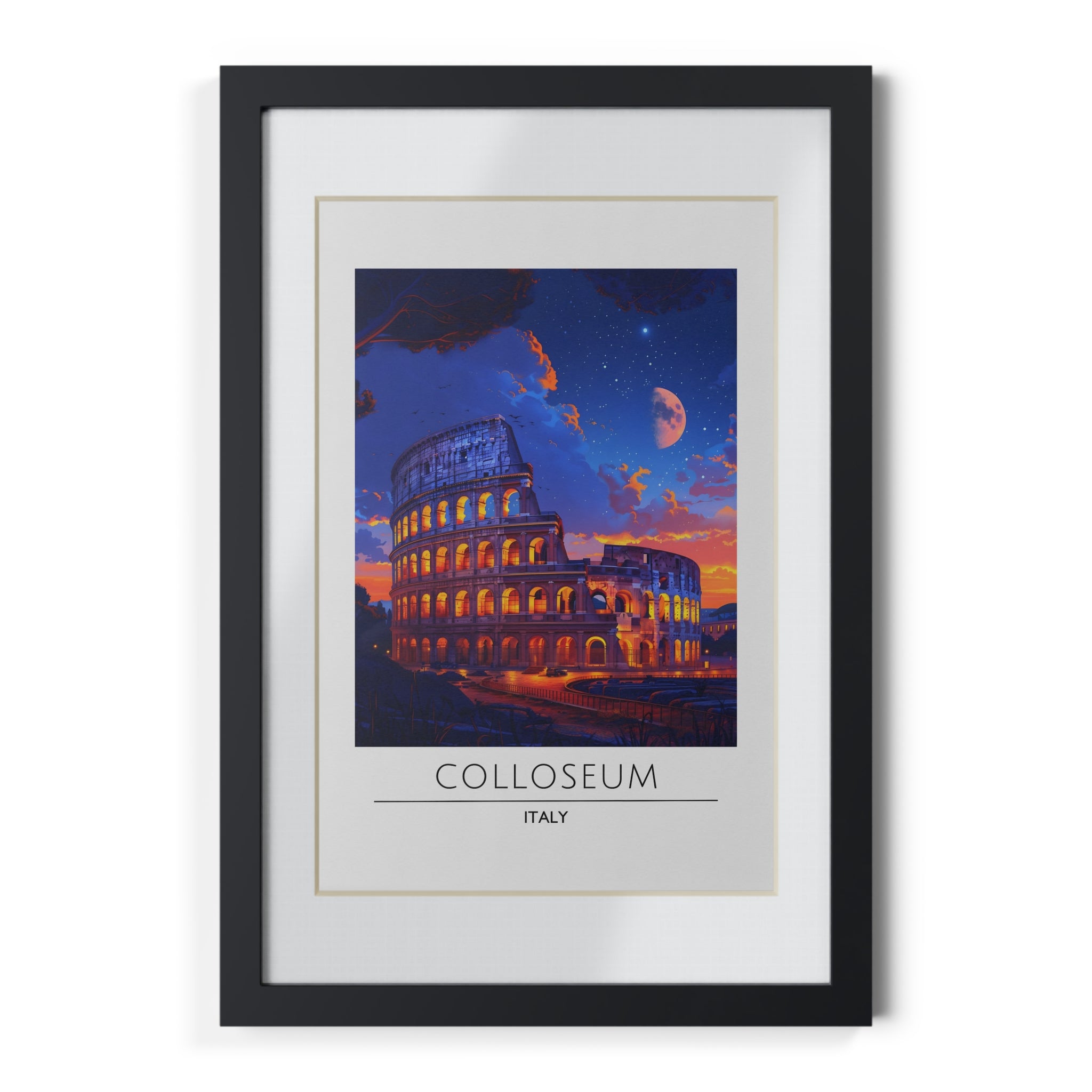 Colosseum Italy Framed Travel Poster - Rome Wall Art Print, Vintage Architecture Decor, Roman Landmark Illustration