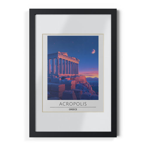 Acropolis Greece Framed Travel Poster - Athens Wall Art Print, Ancient Greek Architecture Decor, Parthenon Illustration