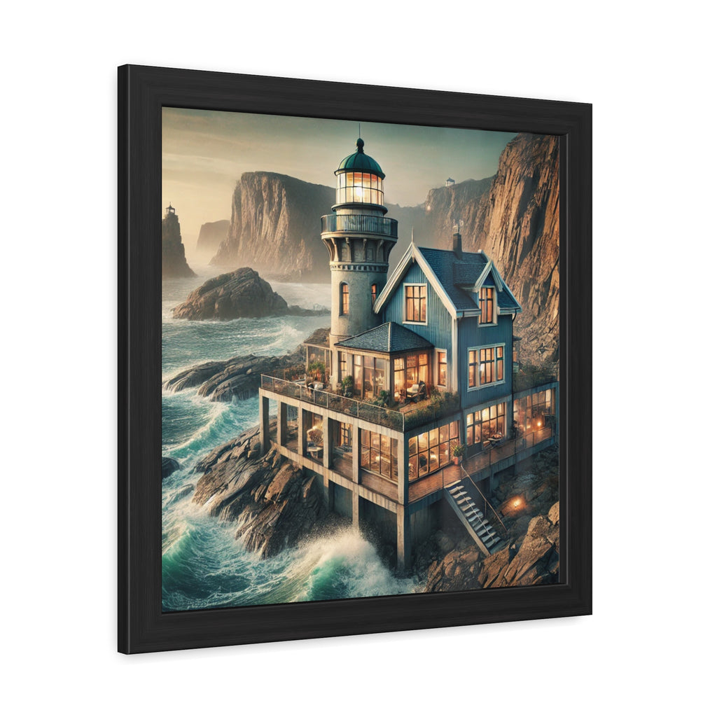 Coastal Lighthouse Framed Art Print, Nautical Wall Decor, Beach House Wall Art, Ocean View Poster, Seaside Home Decoration