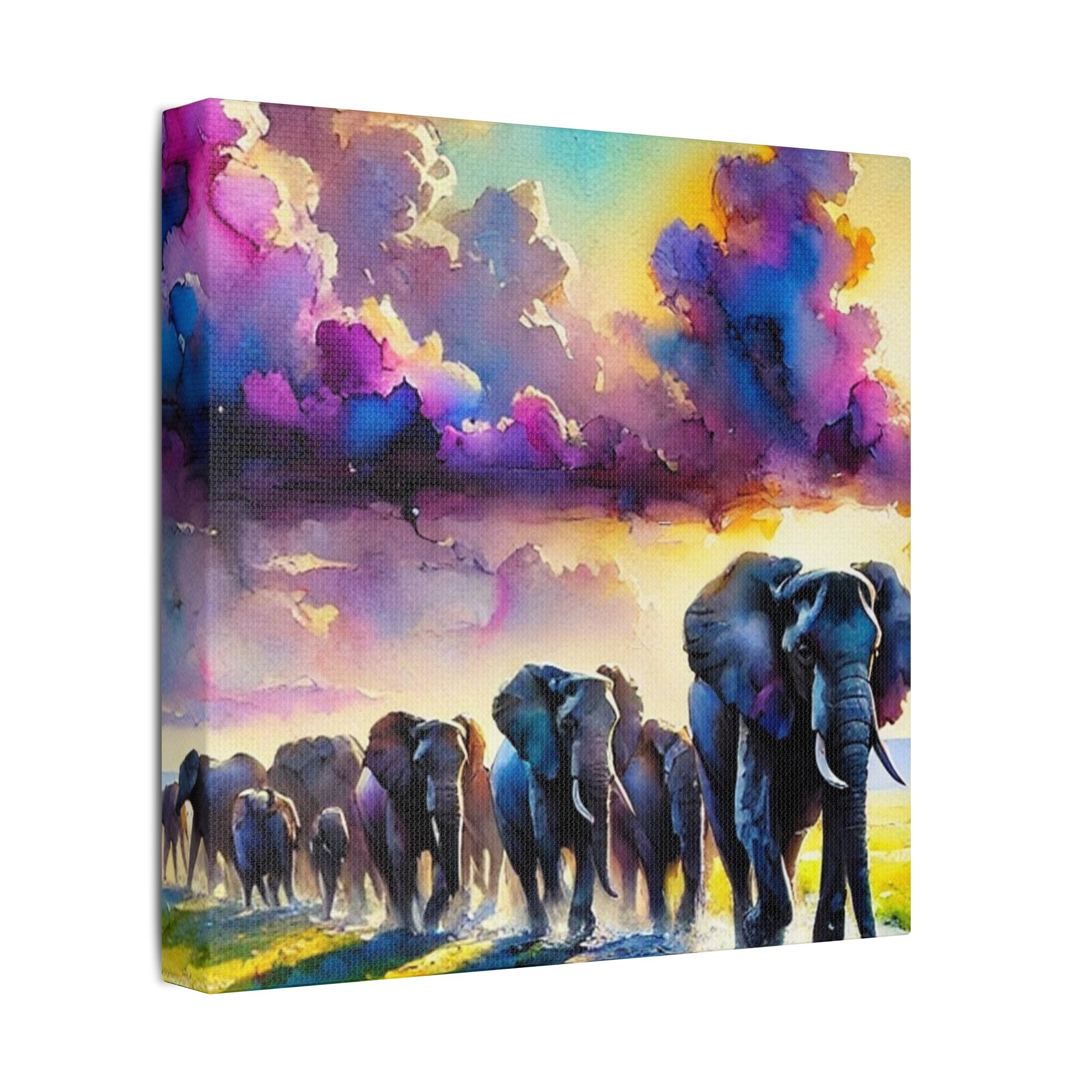 Colorful Elephant Wall Decor, Satin Canvas Art, Vibrant Animal Print, Stretched Canvas Painting, Nursery Room Decor, Home Wall Art, Kids