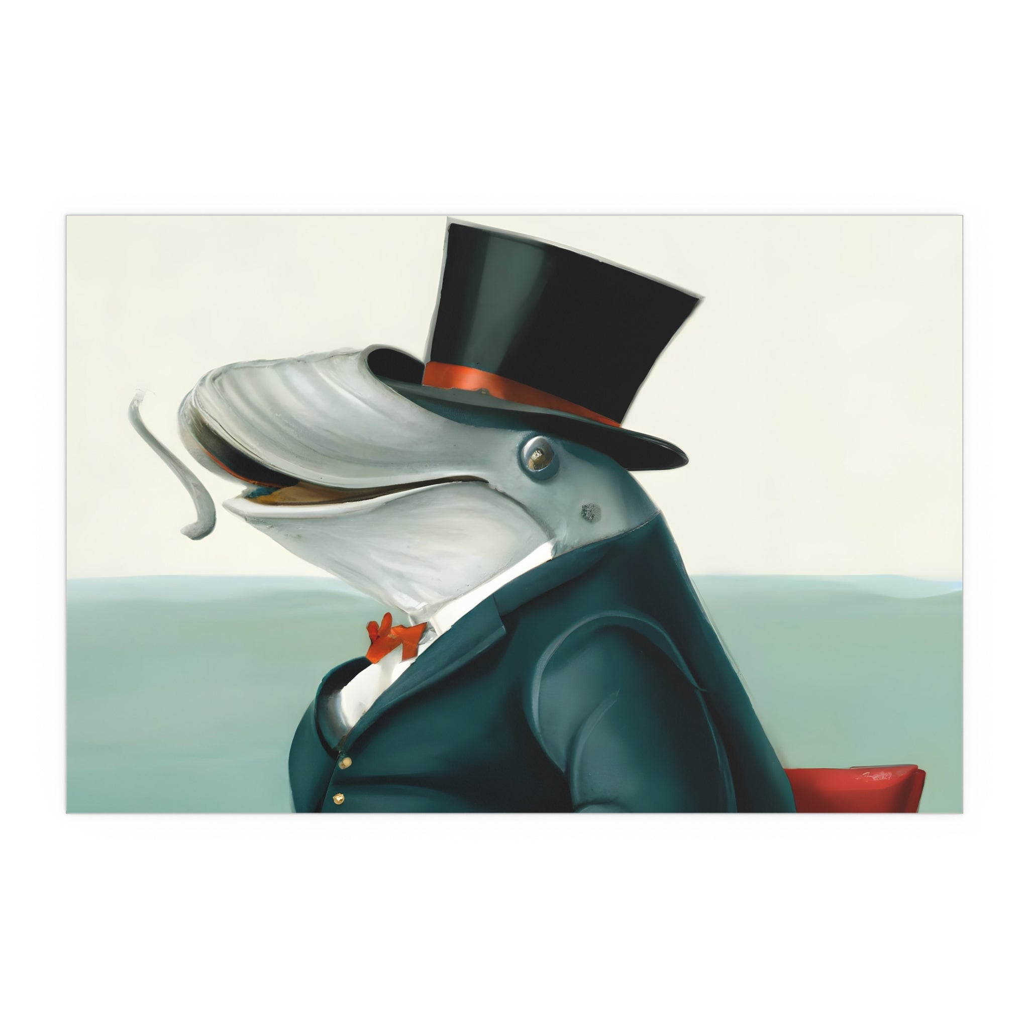 Whale in Top Hat Poster - Surreal Animal Art Print for Bathroom or Office - Funny Dapper Whale Wall Art, Gift for Men, Coastal Decor