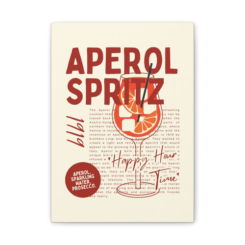 Aperol Spritz Poster Canvas Stretched | Bar Cocktail Wall Art