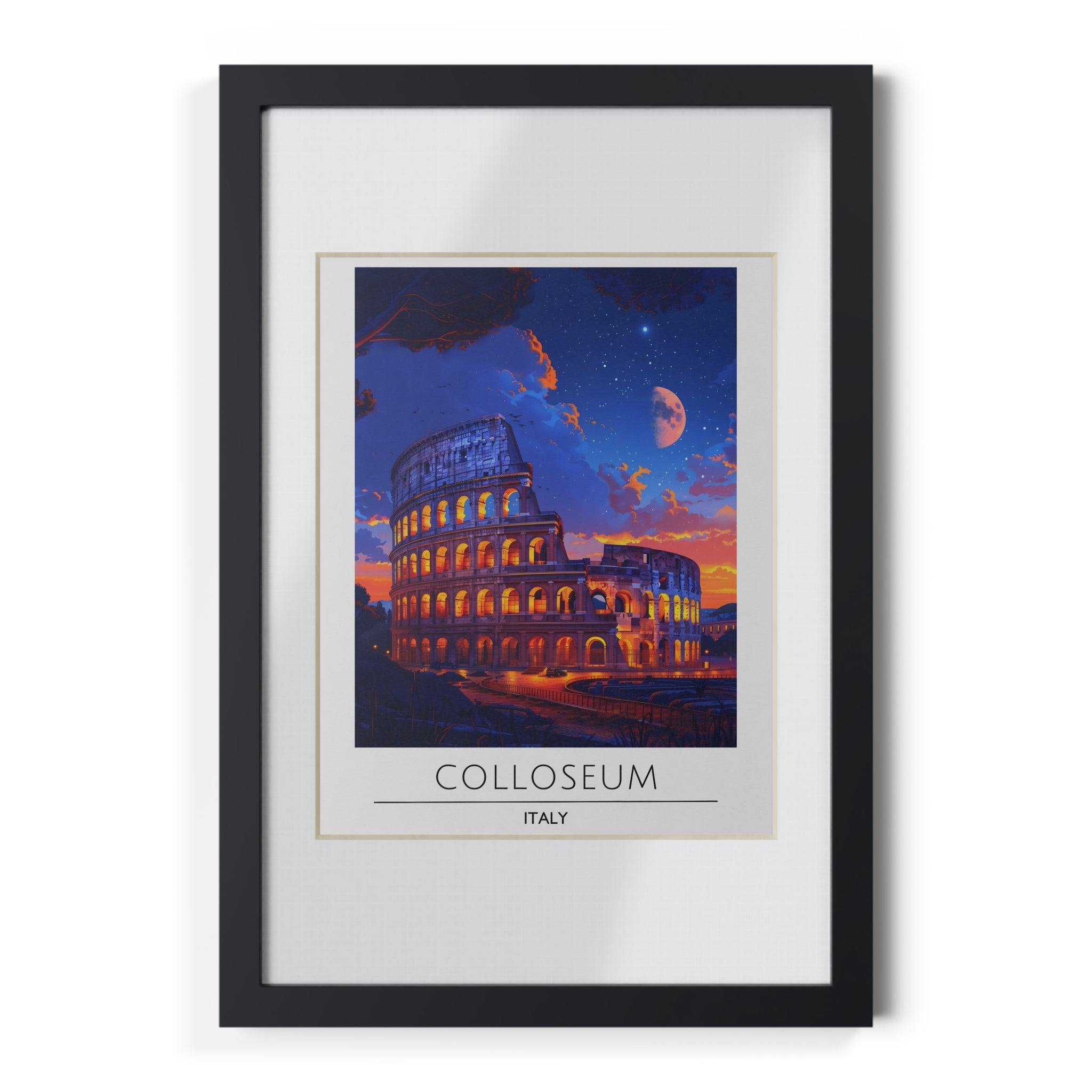Colosseum Italy Framed Travel Poster - Rome Wall Art Print, Vintage Architecture Decor, Roman Landmark Illustration