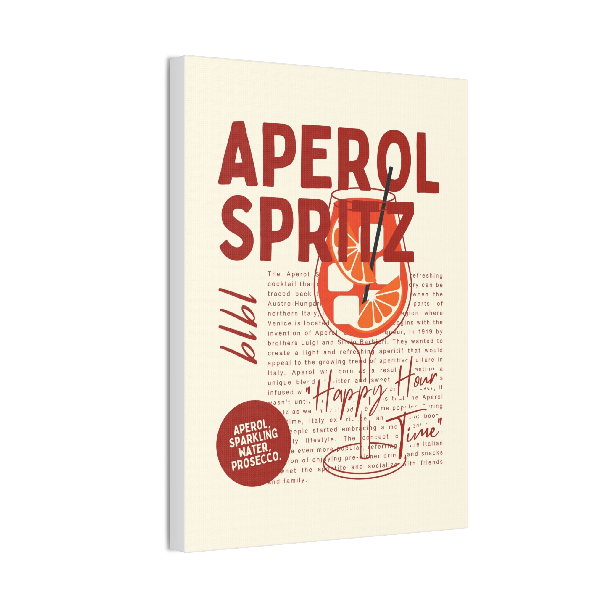 Aperol Spritz Poster Canvas Stretched | Bar Cocktail Wall Art
